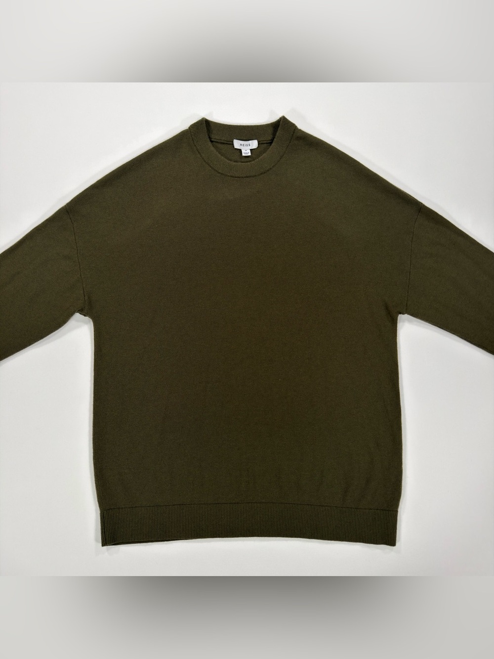 Reiss Putney Mens Wool Blend Crewneck Sweater Size M Olive Green Pullover - Picture 2 of 9